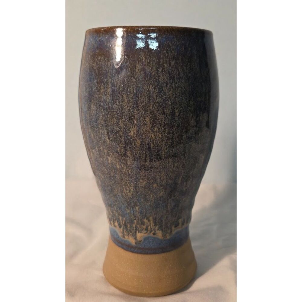 Silver Creek Pottery Petoskey MI Blue Stoneware Vase Handmade